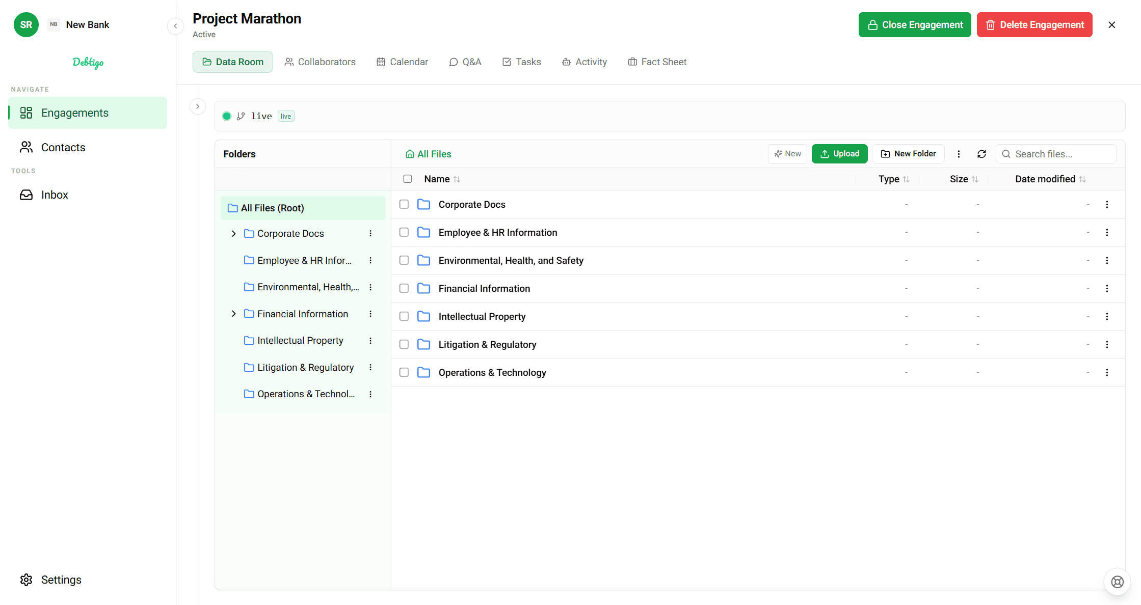 Debtigo engagement management dashboard